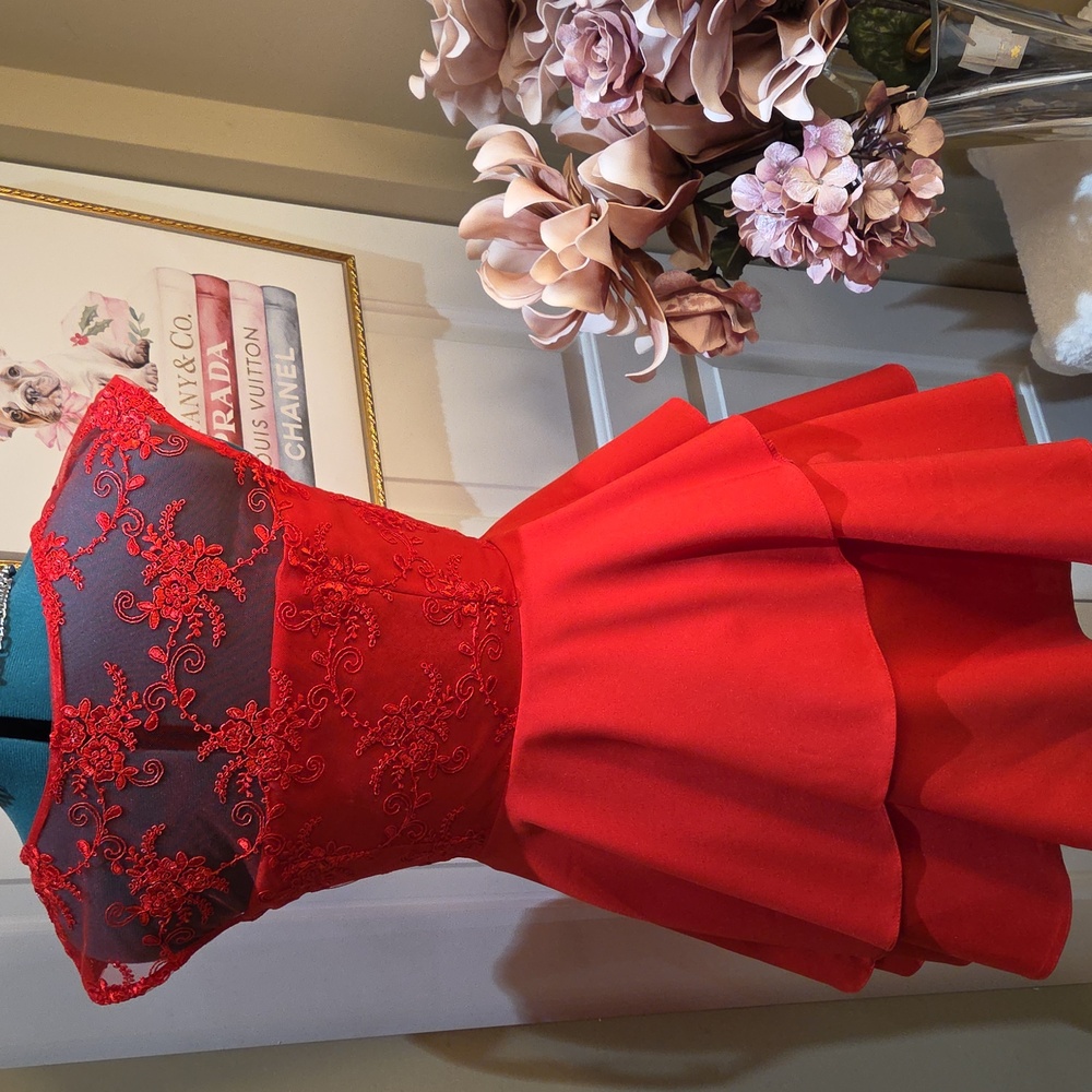 Nwot Doly 36 Size Elegant Red Lace Mini Dress - Picture 4 of 17